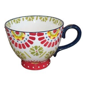 Coffee Mug Tea Cup Large 15 oz Footed red White Green Stonewear Raised Dots
